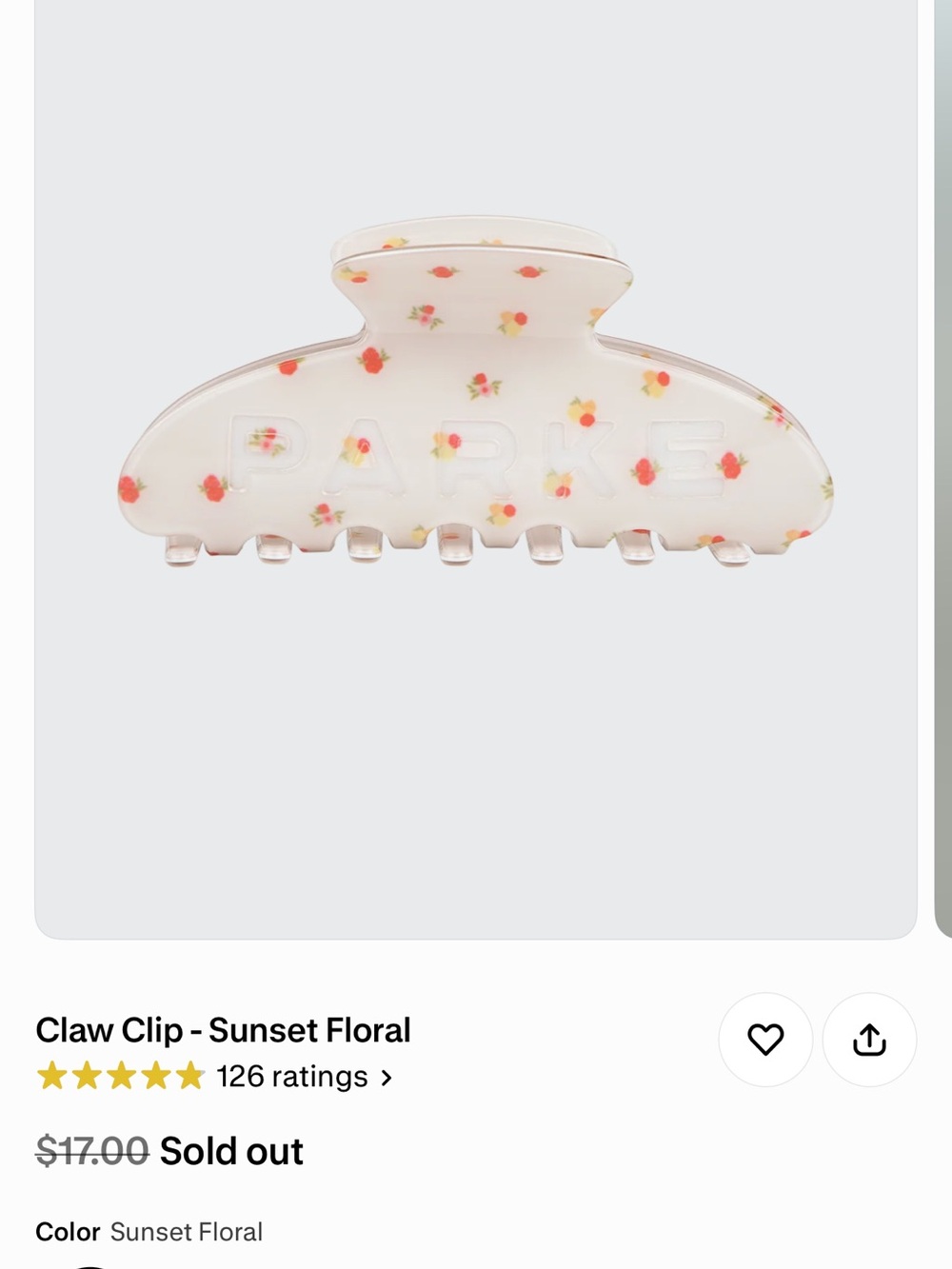 Parke Sunset Floral Hair Claw Clip — Cream with Orange & Pink Flowers